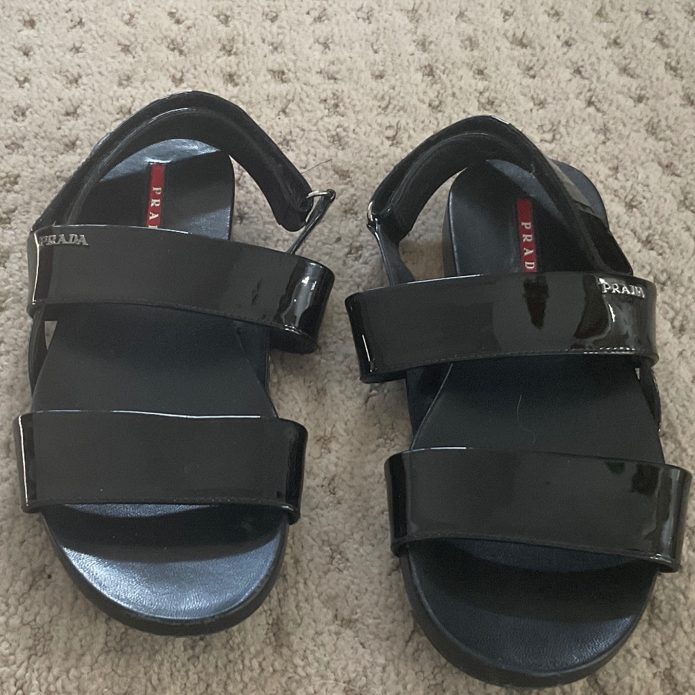 Prada black patent sandals